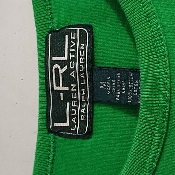 LRL Sport True Green Sequined Logo 100% Cotton Tee Shirt Top Medium - Picture 5 of 8